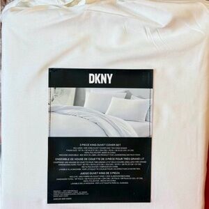 DKNY White King Size Duvet Cover Set includes 2 King Size Sham Covers